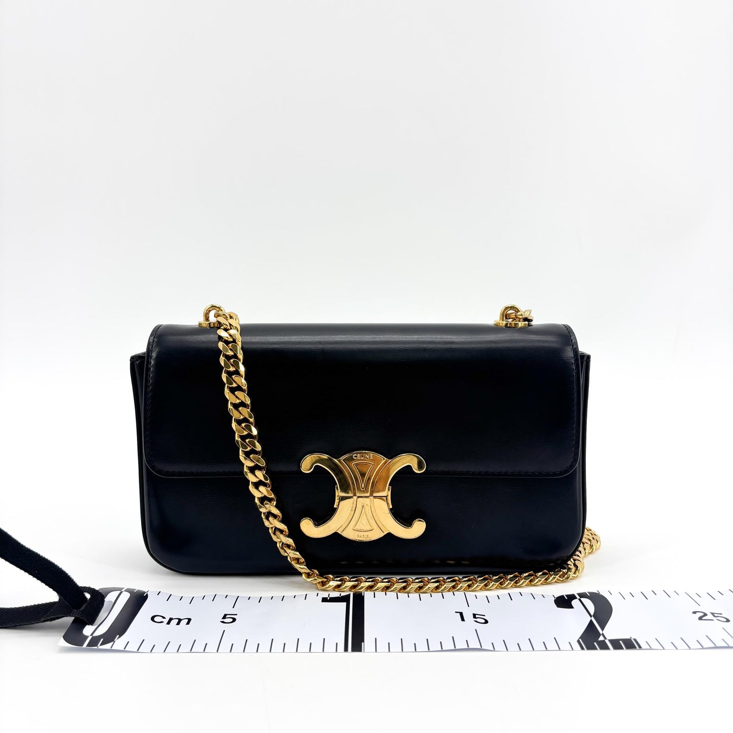 Celine Shiny Calfskin Chain Triomphe Bag Black