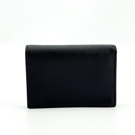 Prada Saffiano Triangle Logo Foldable Wallet Black Gold Hardware