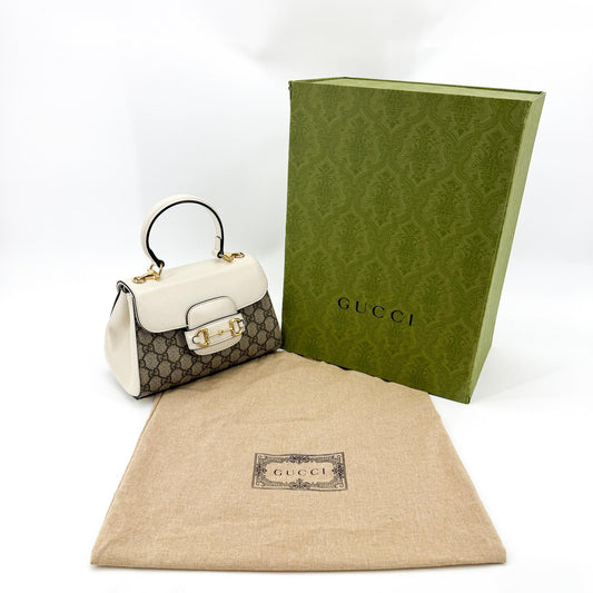Gucci Horsebit 1955 Mini Top Handle Bag GG Supreme White