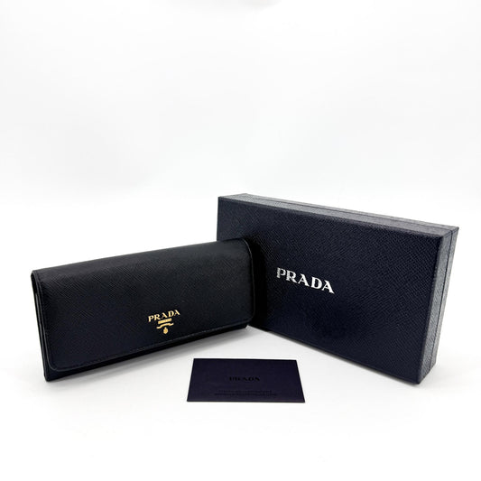 Prada Saffiano Metal Logo Long Wallet Black