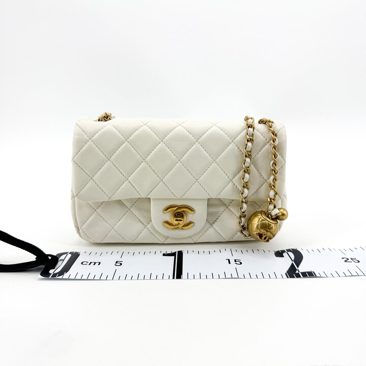Chanel Classic Golden Ball New Mini Flap Bag White Gold Hardware
