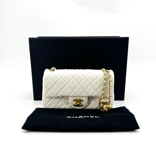 Chanel Classic Golden Ball New Mini Flap Bag White Gold Hardware