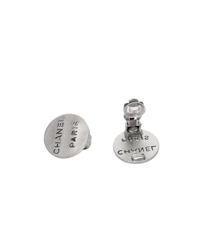 Chanel Round Plate Silver Earrings