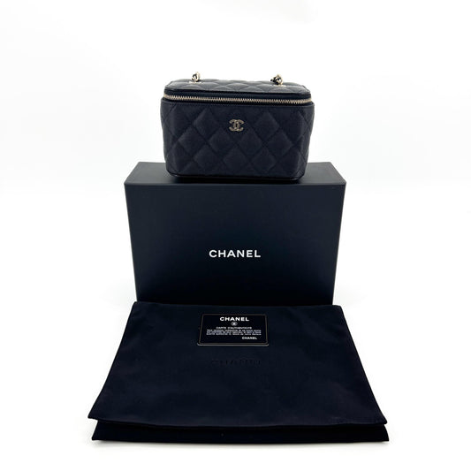 Chanel Classic Mini Vanity Chain Cosmetic Bag Caviar Black Gold Hardware