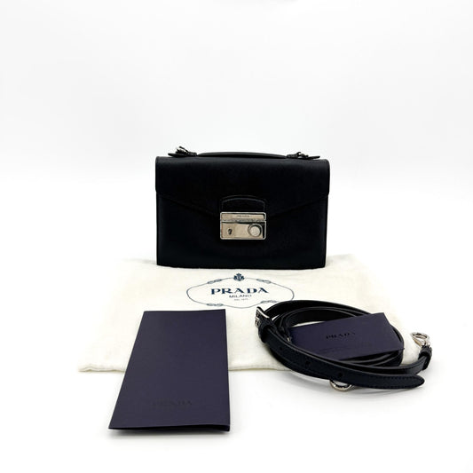 Prada Saffiano Luxe Mini Top Handle Crossbody Bag Black