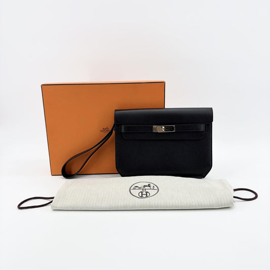 Hermès Kelly Dépêche 25 Pouch Black Silver Hardware