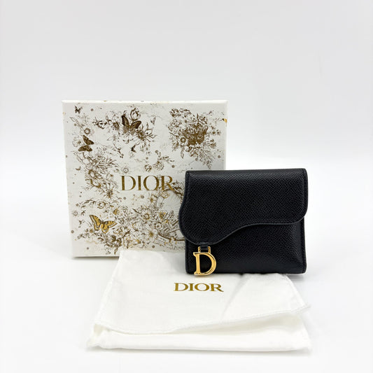 Dior Saddle Lotus Wallet Black Gold Hardware