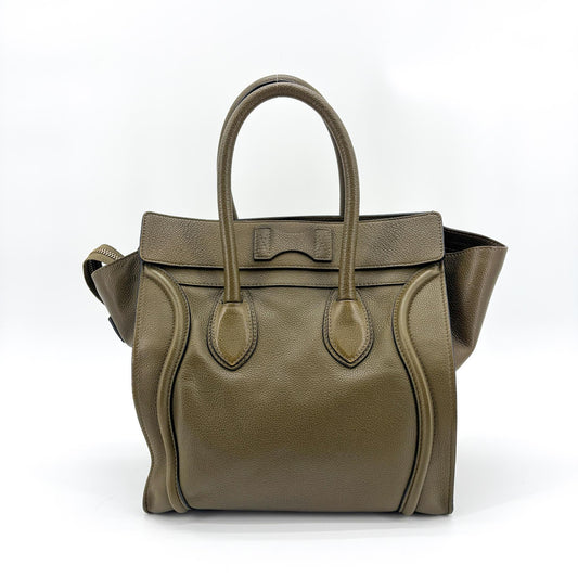Sac Micro Luggage en veau foulonné coloris kaki Céline