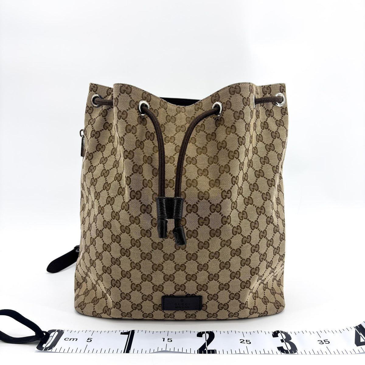 Gucci GG Canvas Drawstring Backpack Brown Black