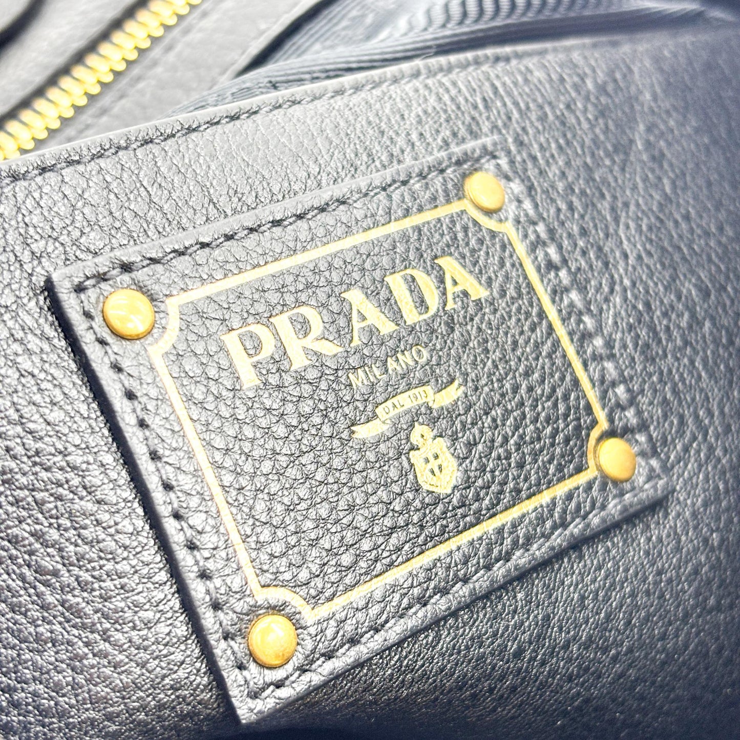 Prada Vitello Daino Leather Tote Bag Black Gold Hardware