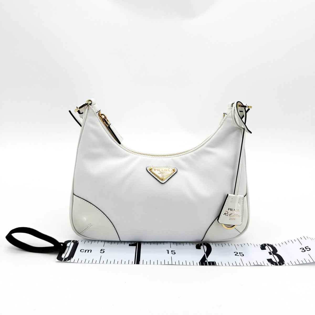 Prada Re-Edition 2002 Nylon Brushed Leather Crossbody Bag White Gold Hardware