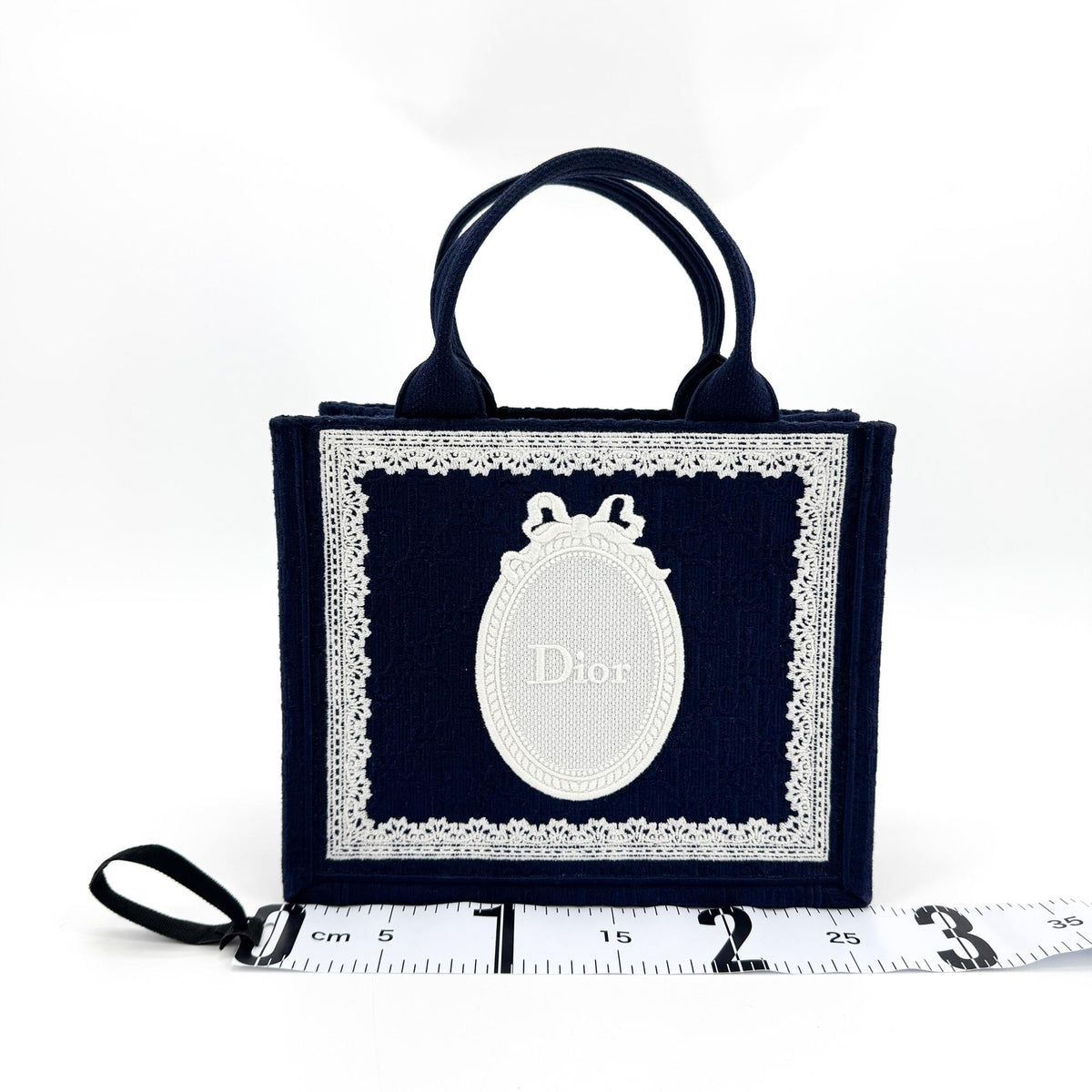 Dior Medallion Lace Embroidery Small Book Tote Bag Navy
