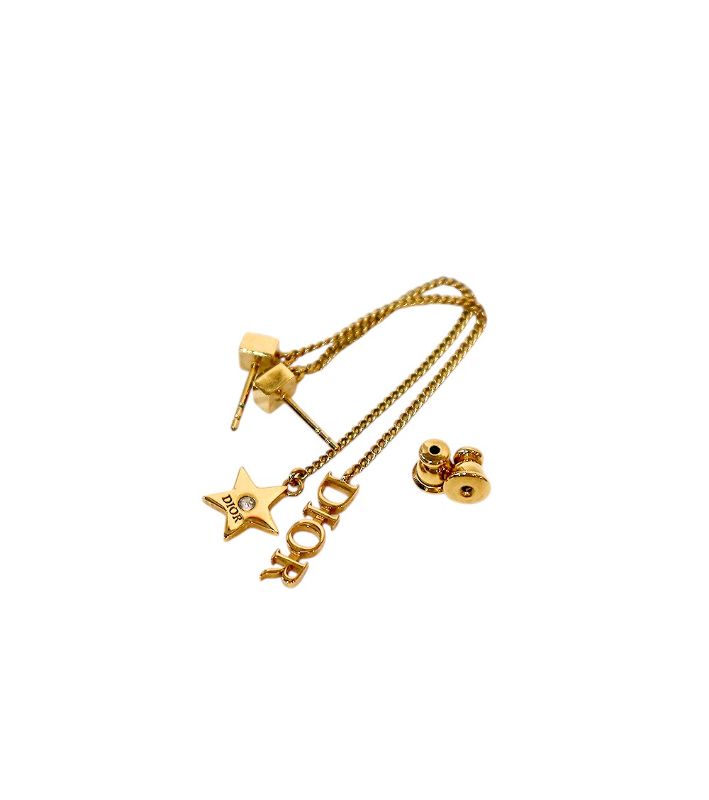 DIOR Star Chain Drop Gold Earrings
