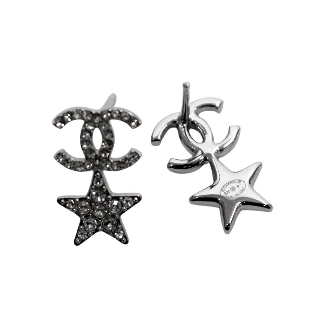 Chanel B20P Cubic Star CC Silver Earrings
