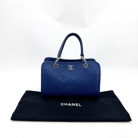 Chanel Caviar Quilted Tote Bag Navy Silver Hardware