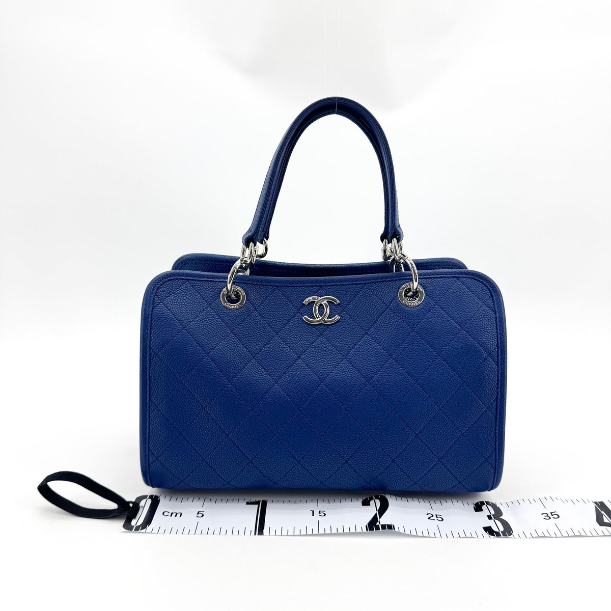 Chanel Caviar Quilted Tote Bag Navy Silver Hardware