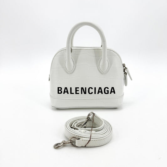 Balenciaga Bill Micro Top Handle Bag White Crocodile Embossed