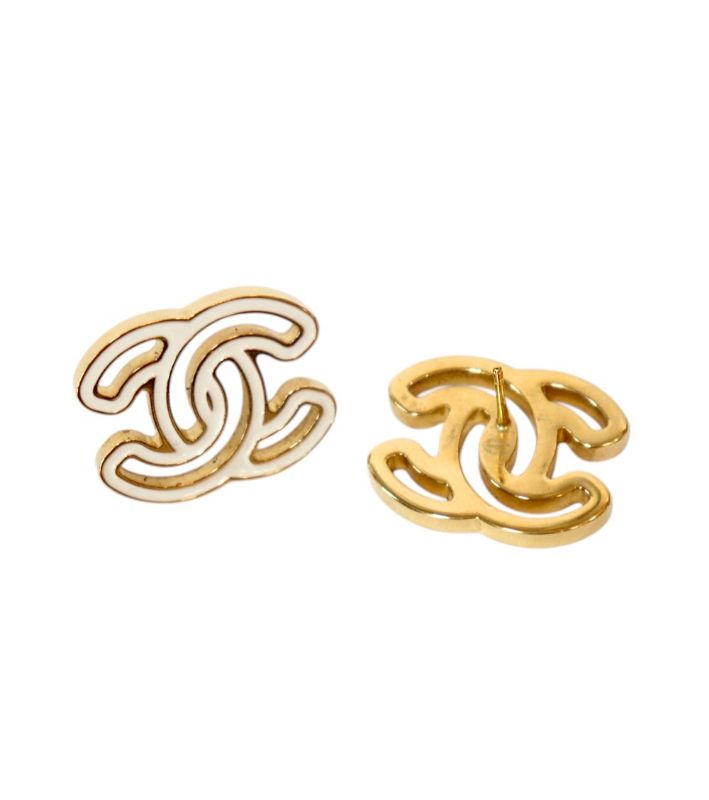 Chanel Ivory 24A CC Gold Earrings