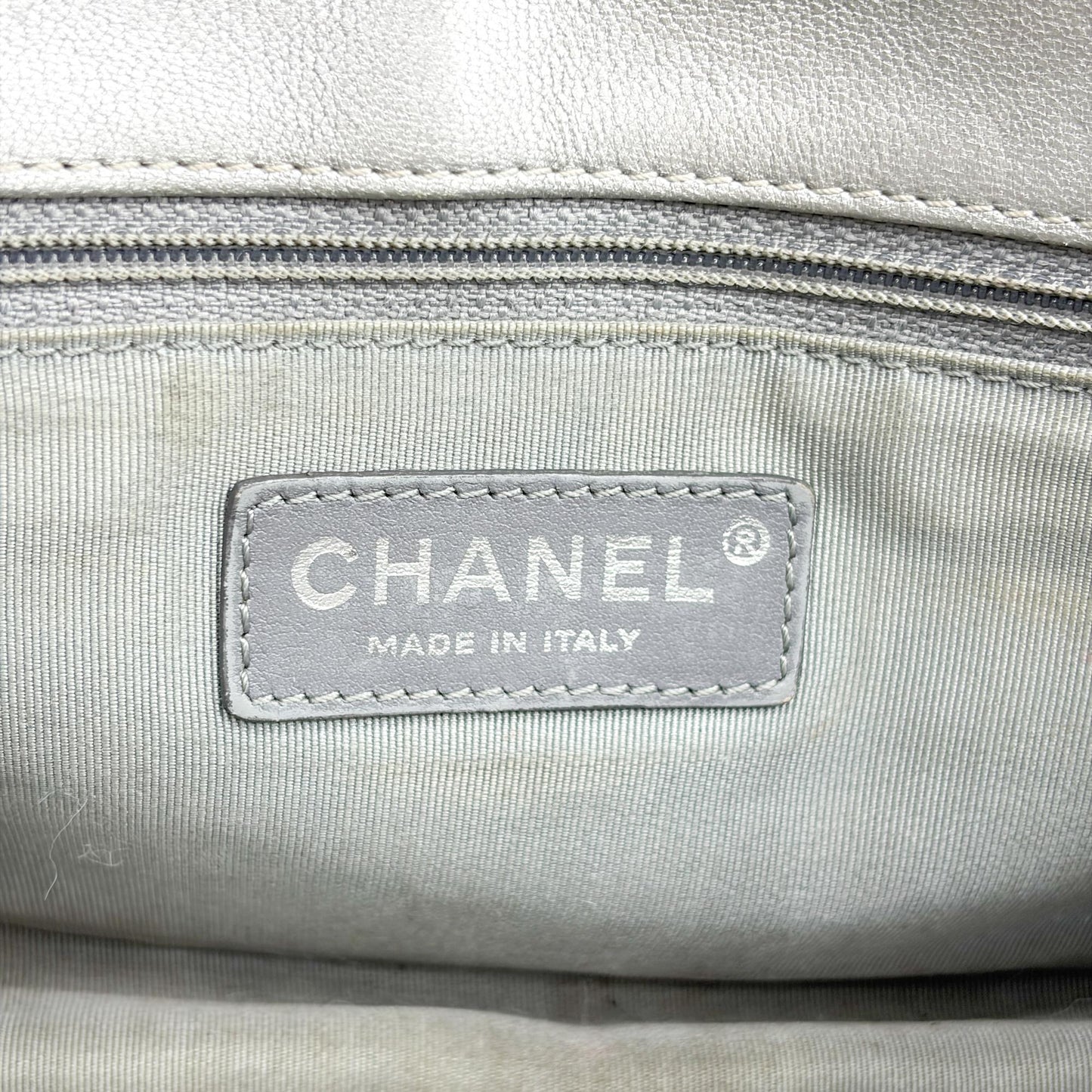 Chanel Chevron V-Stitch Metallic Flap Bag Silver Hardware
