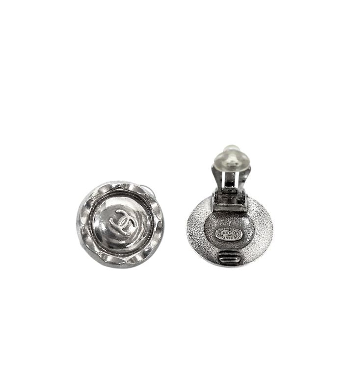 Chanel Round CC Metallic Silver Earrings