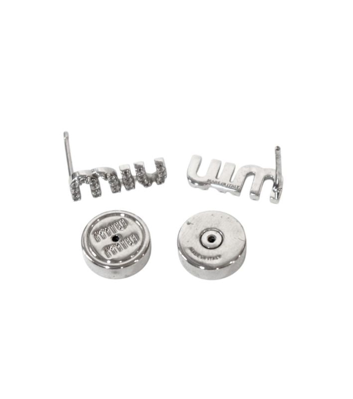 Miu Miu Crystal Logo Silver Earrings