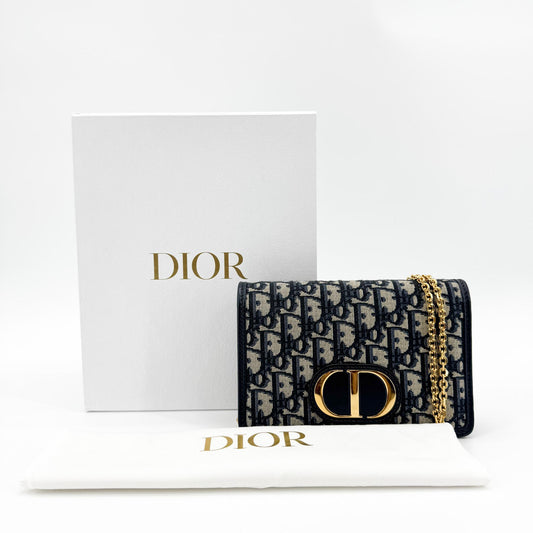 Dior Pochette Chaîne 30 Montaigne Toile Oblique Bleue
