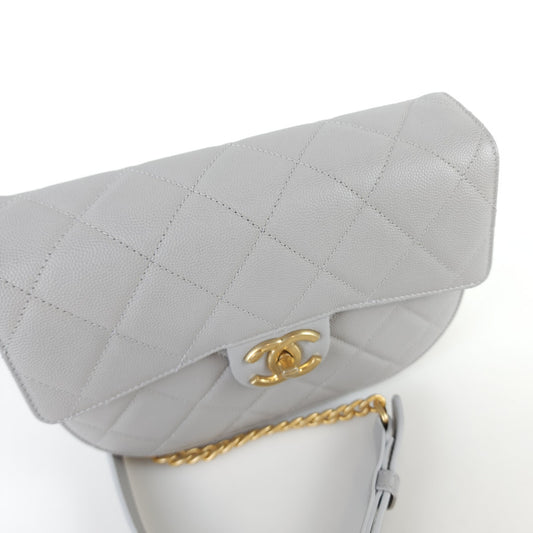 Small Half Moon Caviar Flap Messenger Bag Shoulder Bag Crossbody Bag AS2485