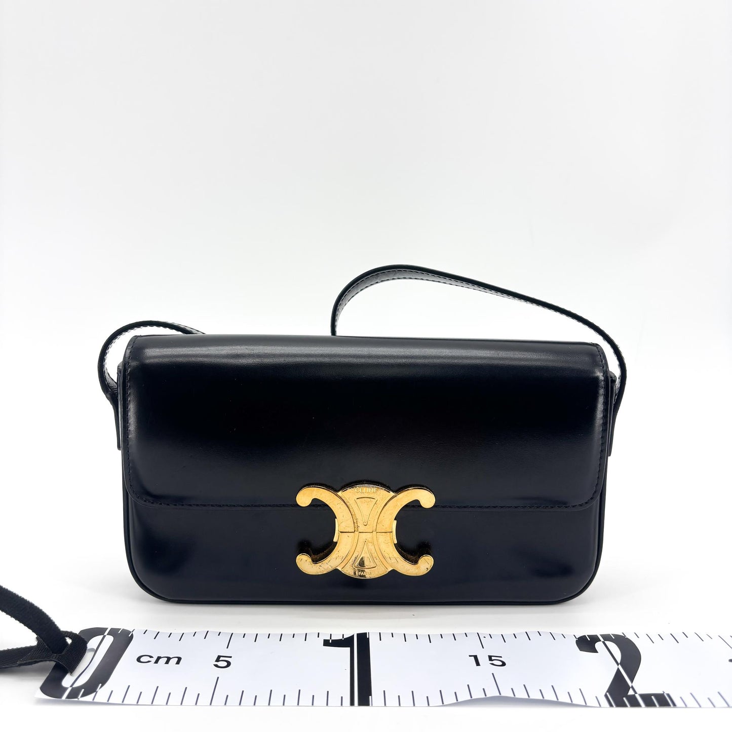 Celine Shiny Calfskin Claude Shoulder Bag Black with Gold Hardware