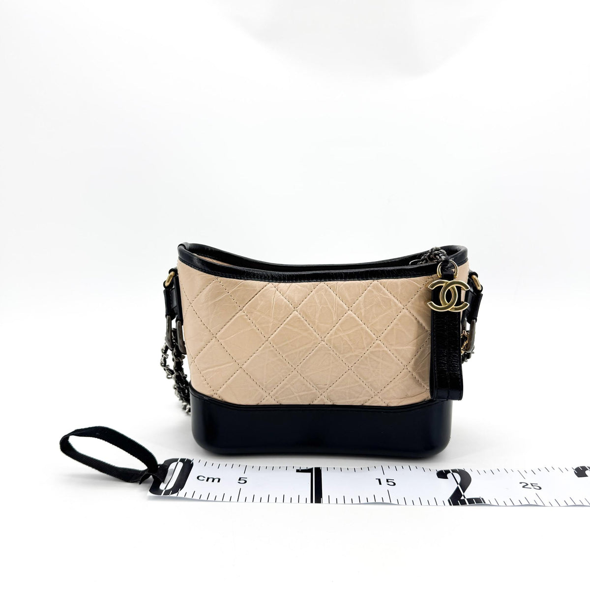 Chanel Gabrielle Small Hobo Bag Vintage Calfskin Beige Black
