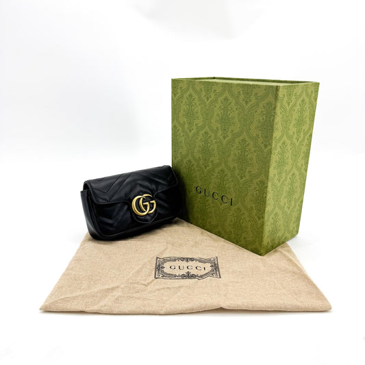 Gucci GG Marmont Matelassé Super Mini Crossbody Bag Black