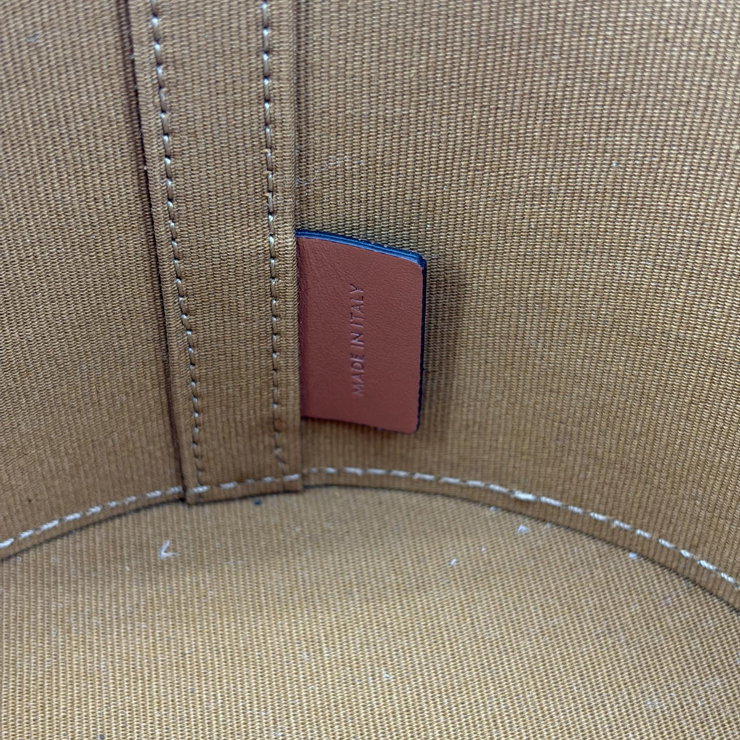 Celine Triomphe Canvas and Calfskin Medium Tambour Bag Tan