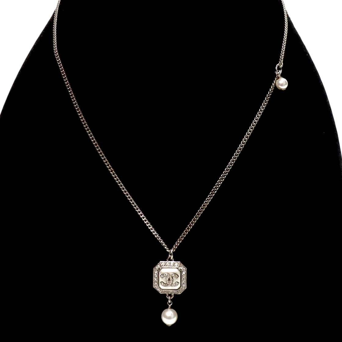 Chanel Pearl and Crystal Square Chain Necklace
