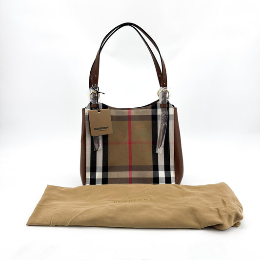 Burberry Small House Check Leather Crossbody Bag Brown