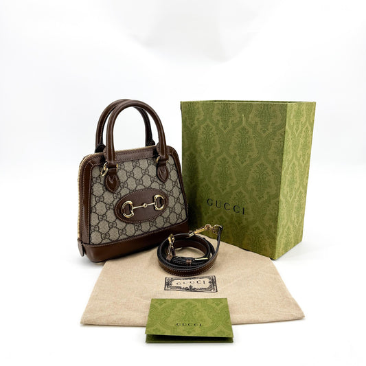 Gucci Horsebit 1955 Mini Top Handle Bag GG Supreme Brown