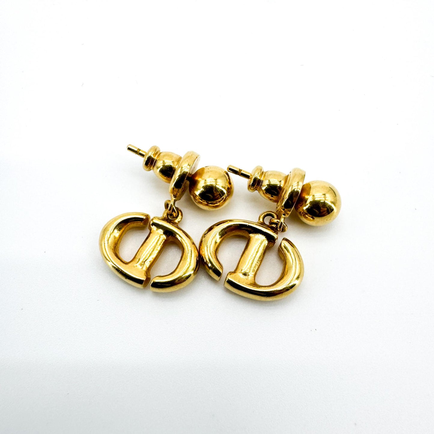 Dior Vintage CD Logo Drop Earrings Gold