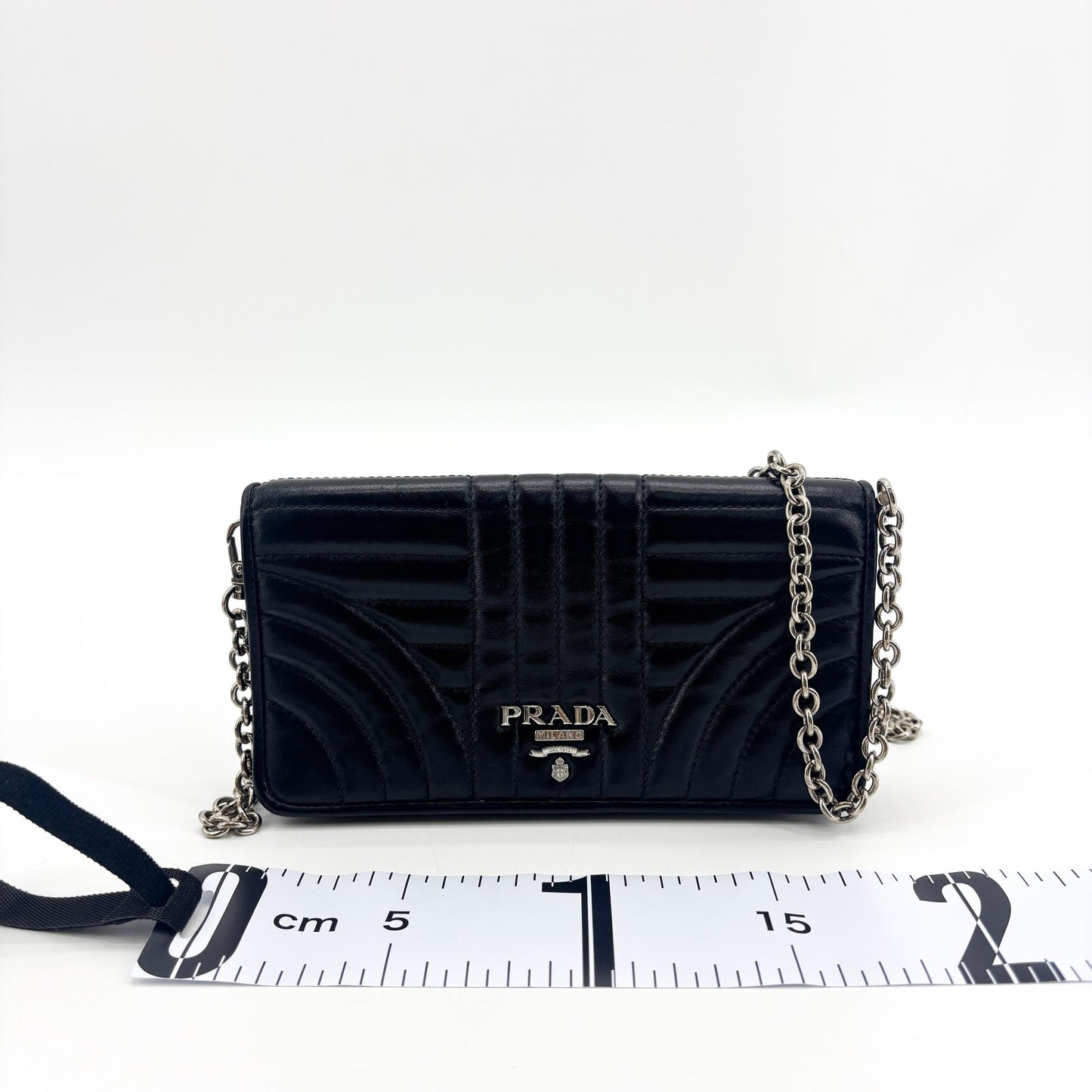 Prada Diagram Soft Calf Chain Shoulder Bag Black with Silver Hardware
