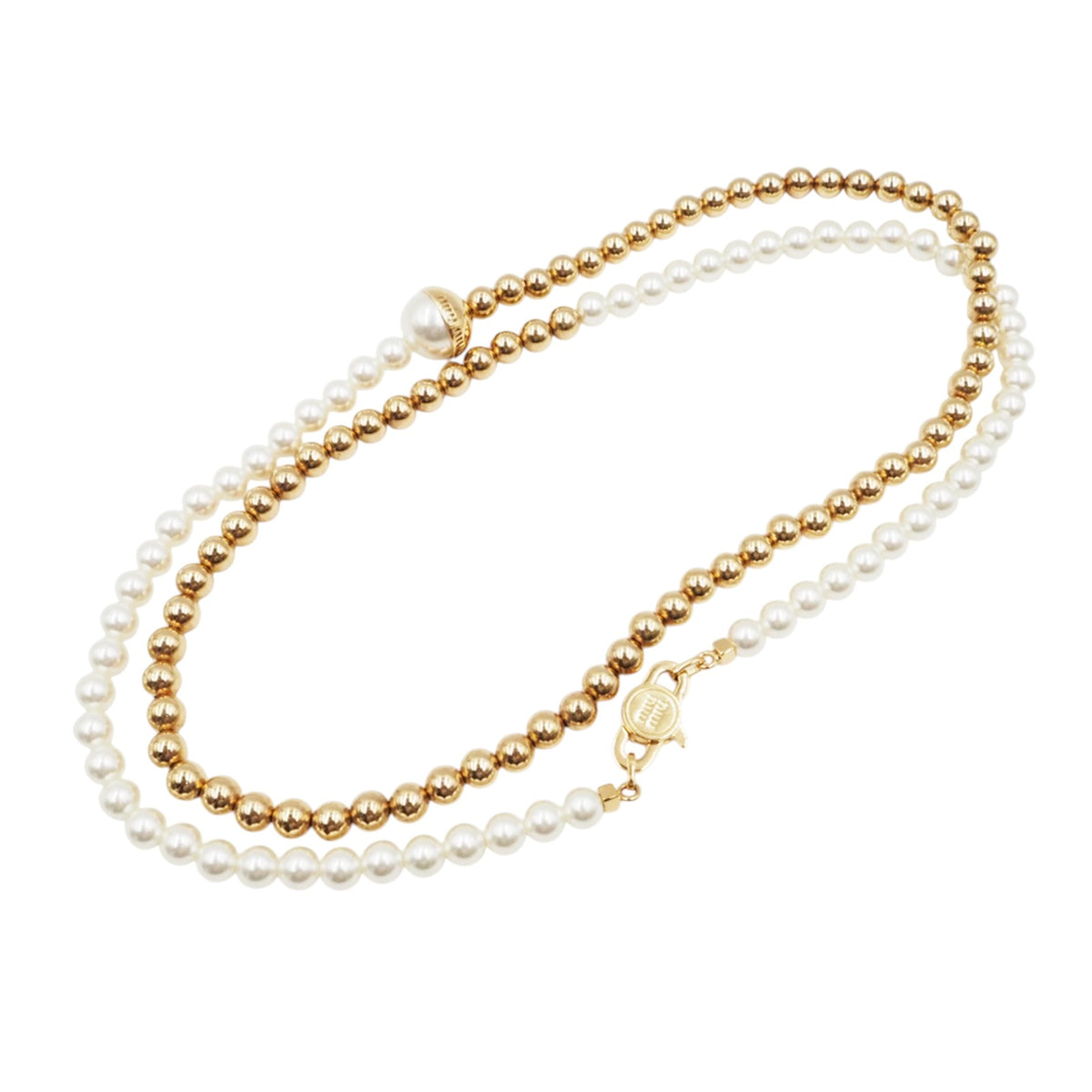 Miu Miu 5JC975 Metal Pearl Necklace