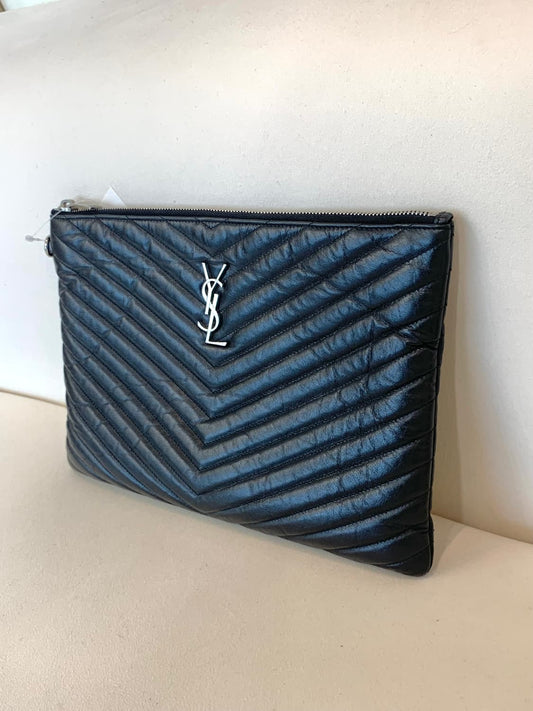 Yves Saint Laurent Matelassé silver clutch