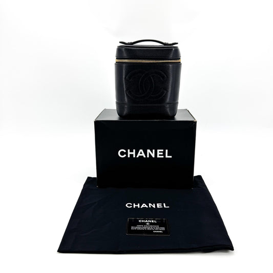 Chanel Caviar CC Logo Vanity Bag Black Gold Hardware