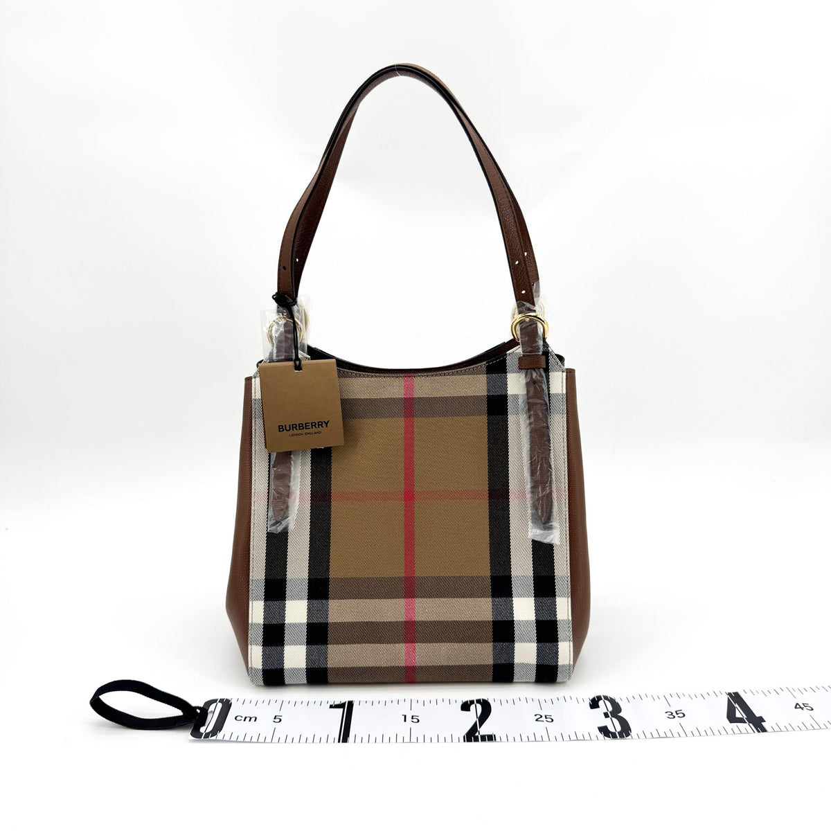 Burberry Small House Check Leather Crossbody Bag Brown