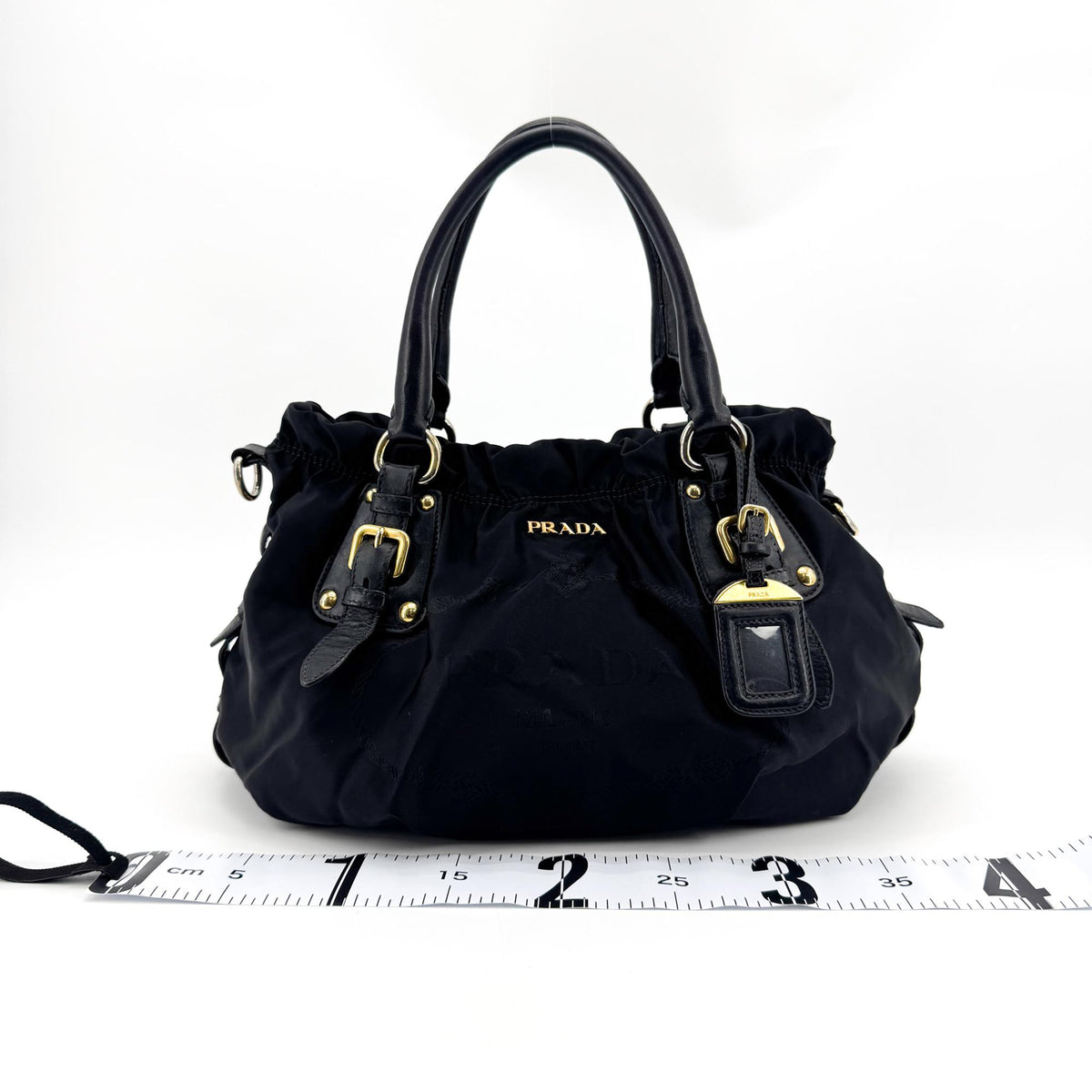 Prada Tessuto Nylon Gaufre Tote Bag Black Gold Hardware
