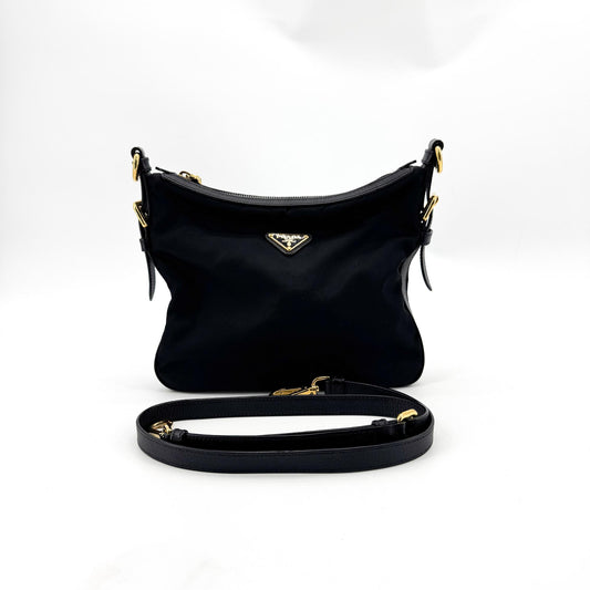 Prada Re-Ylon Tessuto Crossbody Bag Black with Gold Hardware