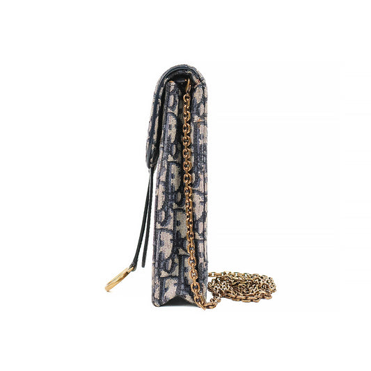 Dior Oblique Canvas Vertical Saddle Phone Holder Chain Crossbody Bag
