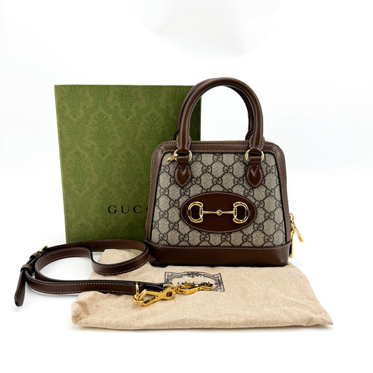 Gucci Horsebit 1955 Mini Top Handle Bag GG Supreme Brown