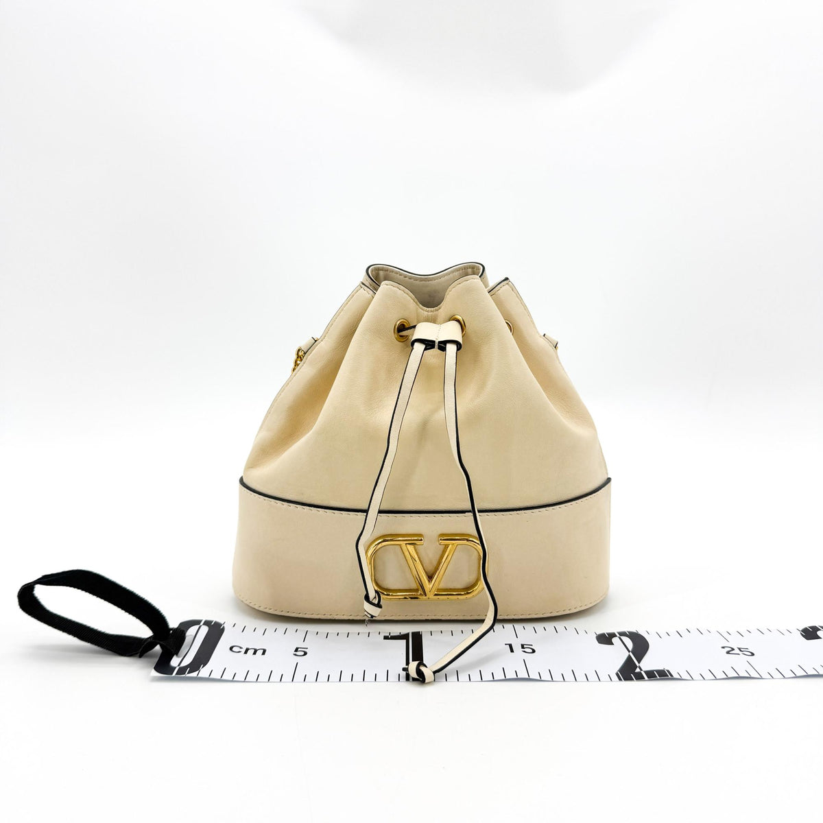 Valentino V-Logo Signature Leather Small Bucket Bag Ecru