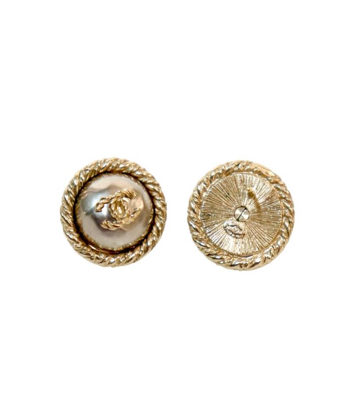 Chanel Round CC Gold Earrings