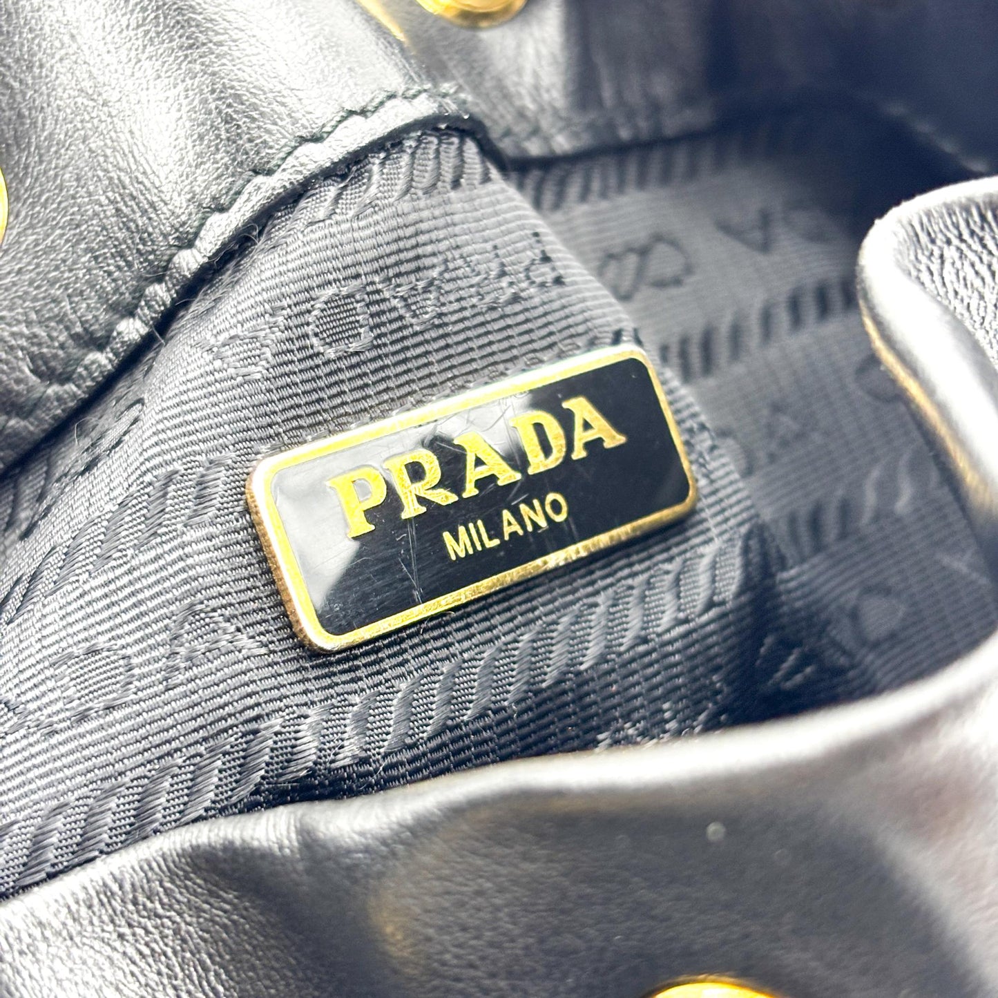 Prada Leather Duet Bucket Bag Black