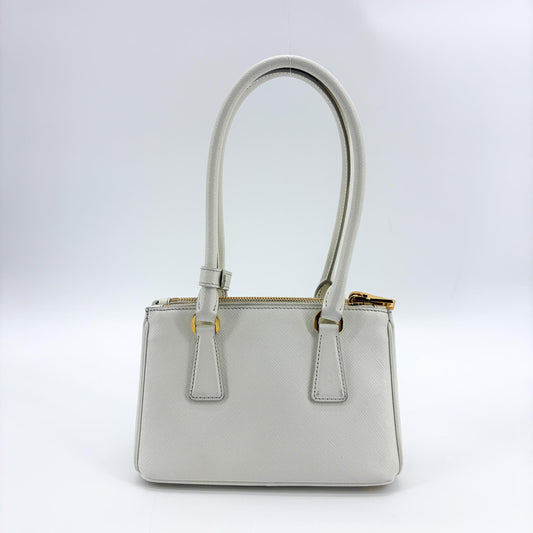 Prada Galleria Saffiano Micro Shoulder Bag White with Gold Hardware
