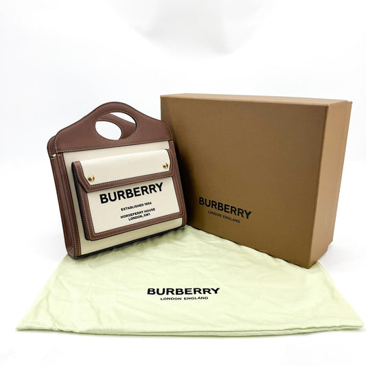 Burberry Mini Two-Tone Canvas Leather Pocket Bag Malt Brown
