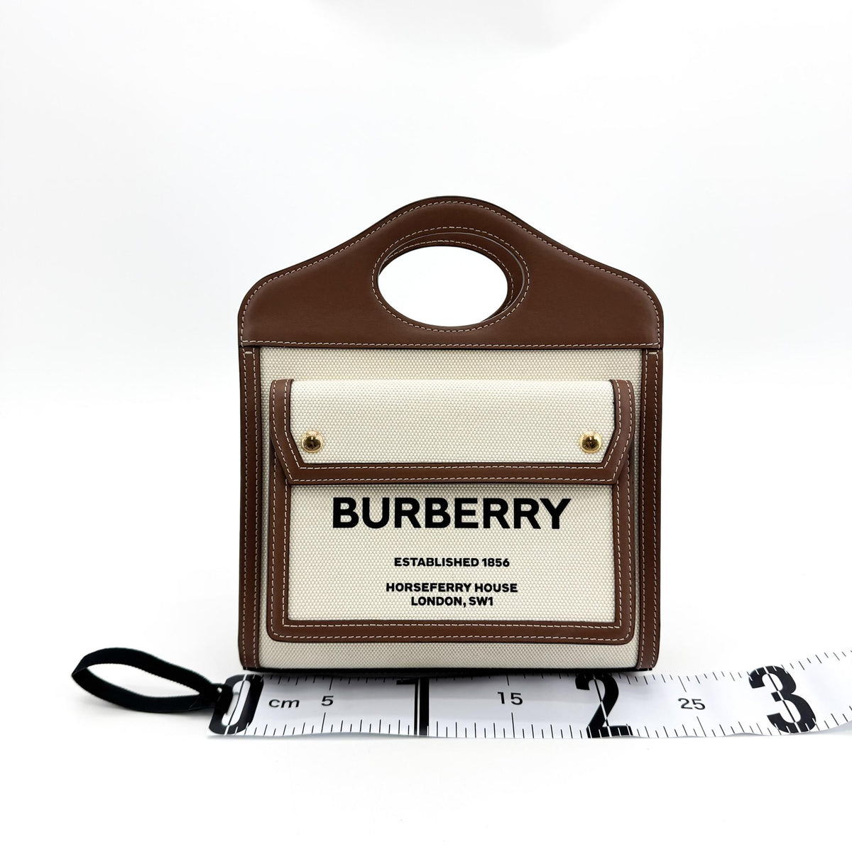 Burberry Mini Two-Tone Canvas Leather Pocket Bag Malt Brown
